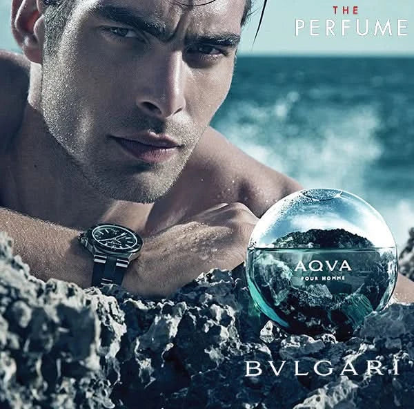 Bvlgari Aqva Pour Homme Marine EDT bottle, 100ml, featuring the sleek, transparent glass design with blue liquid.