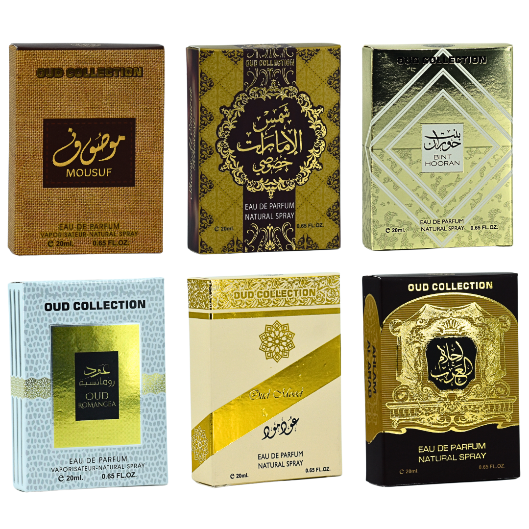 OUD COLLECTION - 20ML (0.7 OZ) EDP Sprays By Ard Al Zaafaran | Sample Size Fragrance Miniatures. (Pack Of 6) - Intense Oud