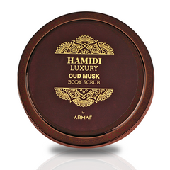 LUXURY OUD MUSK BODY SCRUB 250ML (8.4 OZ) By Hamidi | Gently Exfoliates For Soft & Smooth Skin, Naturally Derived Ingredients. - Intense Oud