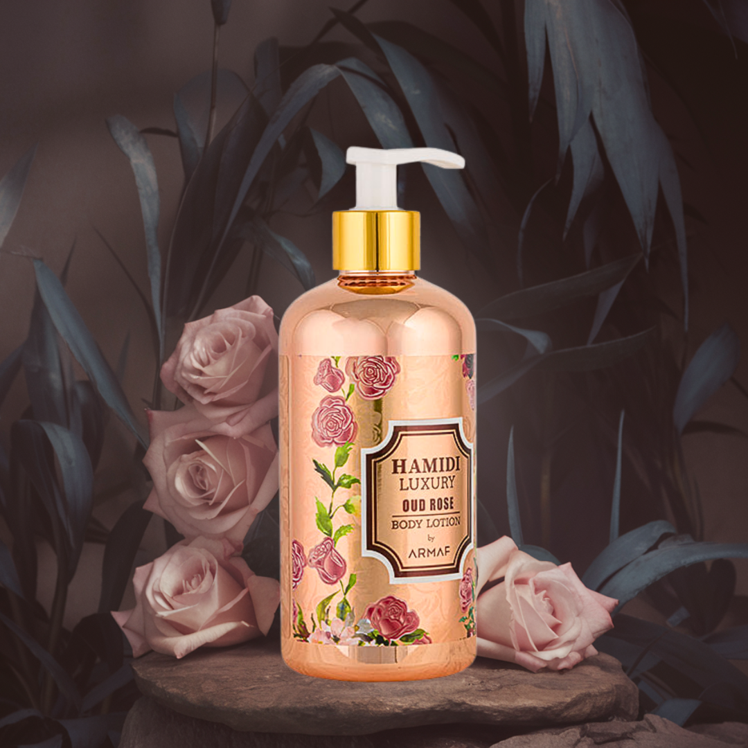 LUXURY OUD ROSE BODY LOTION 500ML (16.9 OZ) By Hamidi | Ultra Moisturizing & Skin-Nourishing | Replenishes Dry Skin, Sweet Fragrance. - Intense Oud