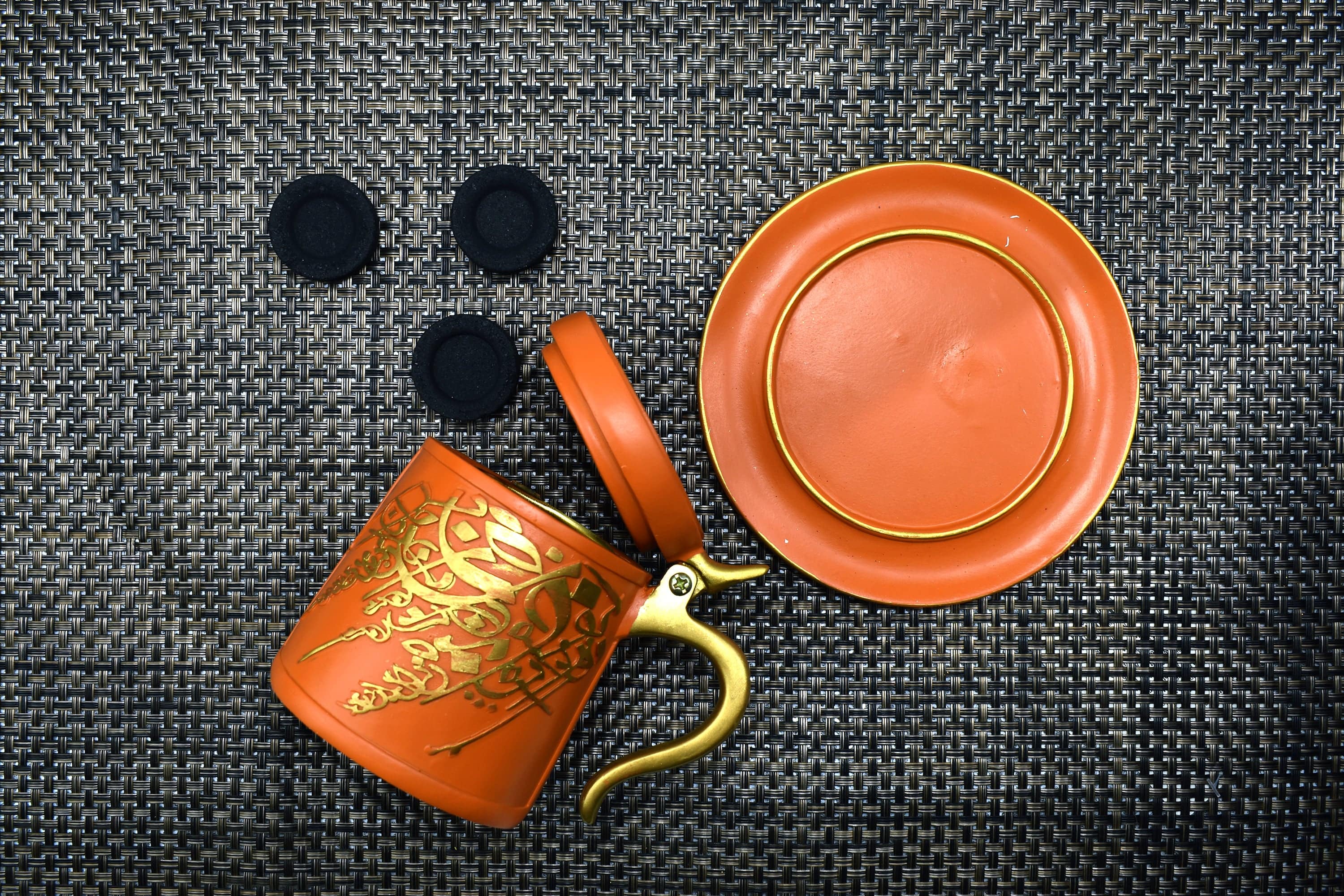 Tea Cup Style Closed Incense Bakhoor Burner - Orange - Intense oud
