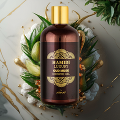 LUXURY OUD MUSK SHOWER GEL 500ML (16.9 OZ) By Hamidi | Ultra Moisturizing & Skin-Nourishing | For Men & Women. - Intense Oud