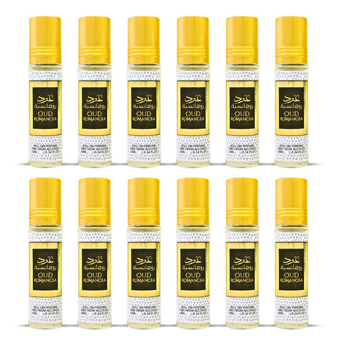 12PCS Oud Romancea Roll-On Perfume Oil - CPO 10ML (0.34OZ) by Ard Al Zaafaran | Long Lasting, Miniature Perfume Oil For Men & Women. (Pack Of 12) - Intense Oud