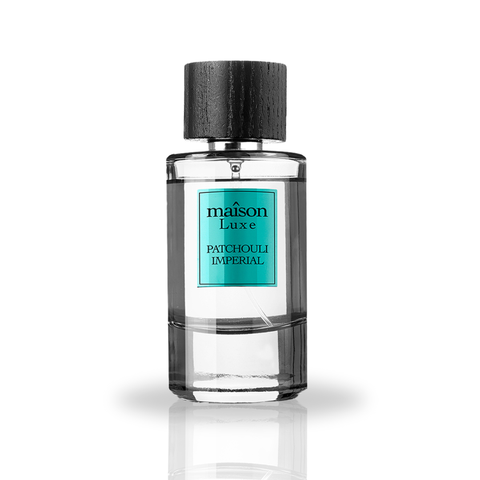Maison Luxe Patchouli Imperial Eau de Parfum spray by Hamidi in velvet pouch, 110ml bottle with elegant packaging.