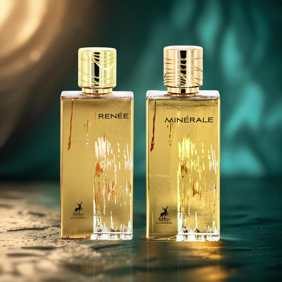 Renee Carmine & Minerale Gold Eau de Parfum Sprays 100ml (3.4 oz) by Maison Alhambra | A Pairing of Dreamy Vanilla Florals & Mineral Elegance (Bundle) - Intense Oud