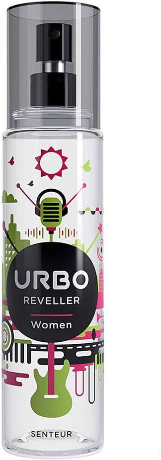Urbo Reveller women’s body spray mist, part of the 6-piece collection, featuring fresh and floral scent packaging.