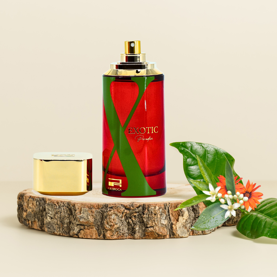 Exotic Heritage Pour Homme and Paradise Pour Femme Eau De Parfum sprays by Rue Broca, 100ML floral and fruity designer fragrances.