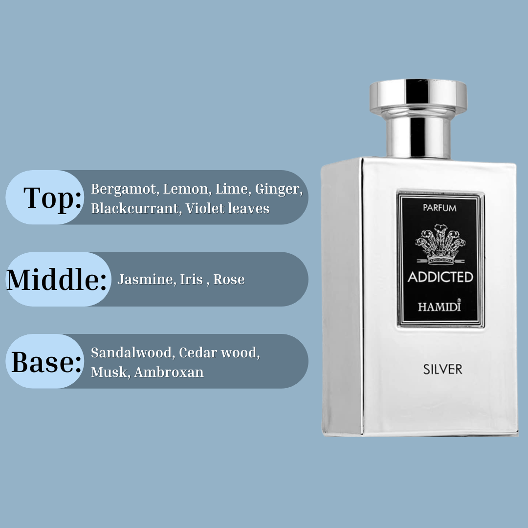 HAMIDI ADDICTED SILVER EDP Spray 120ML (4 OZ) By Hamidi | A Long Lasting And Intense Fragrance. - Intense Oud