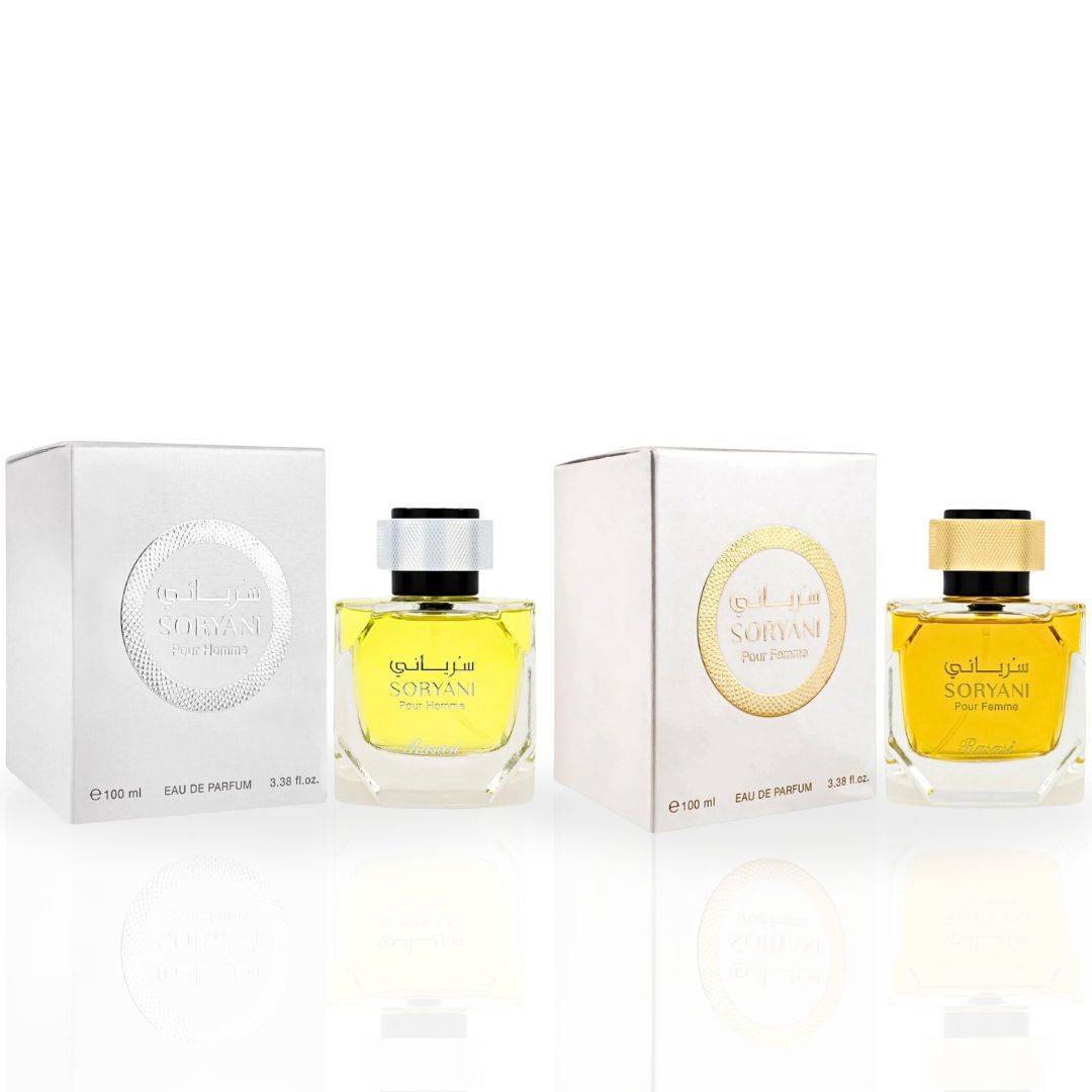 Soryani Pour Homme & Soryani Pour Femme - EDP Sprays 100ML (3.4 OZ) by Rasasi | Long Lasting, Refreshing, Citrusy, Floral, Luxurious Scents. (AMAZING BUNDLE) - Intense Oud