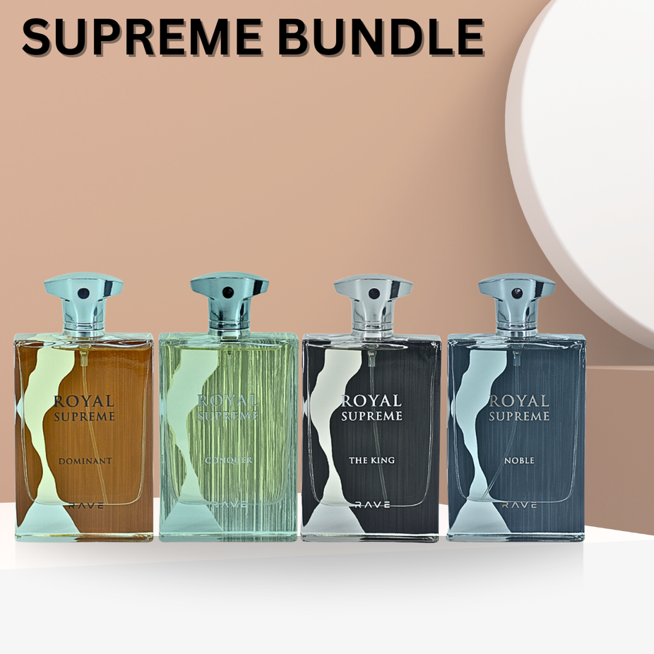 Royal Supreme Dominant EDP spray by RAVE, 100ml bottle featuring a luxurious design in the Supreme Bundle.