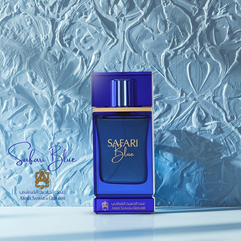 Safari Blue Extrait de Parfum spray by Abdul Samad Al Qurashi, 75ml, showcasing the elegant perfume bottle and packaging.