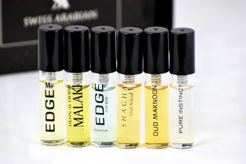 6 SA Sample-Edge & Intense Men, Malaki, Shaghaf Aswad, Maknoon, Pure Instinct - Intense oud