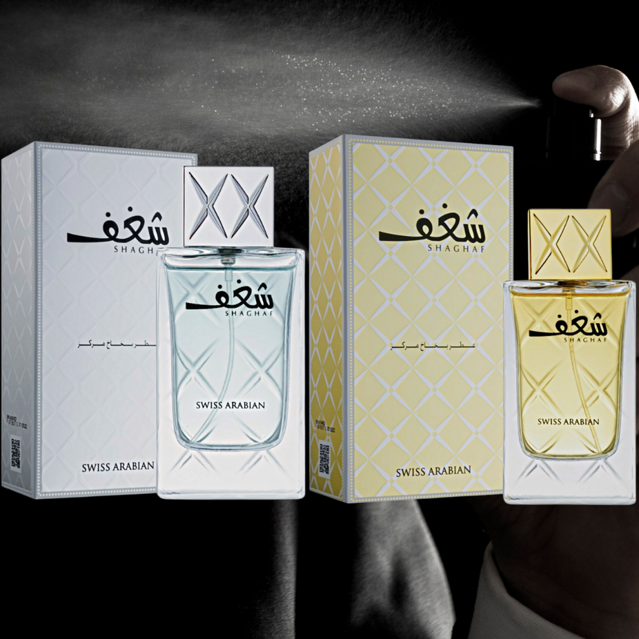 Shaghaf Eau De Parfum by Swiss Arabian, 75ml Xtra Value Pack for men and women, featuring elegant fragrance bottles.