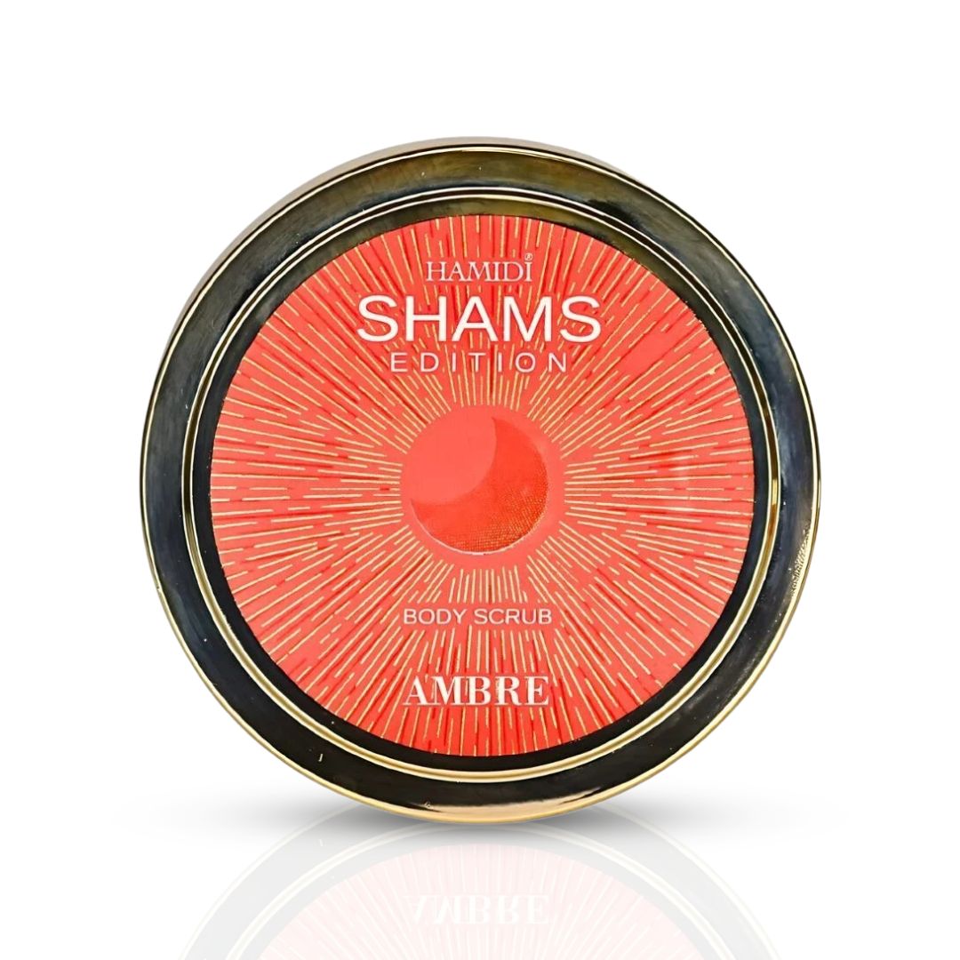 Hamidi Shams Edition Ambre Body Butter 250ML with creamy texture and aromatic fragrance, designed for ultra moisturizing and skin nourishment.