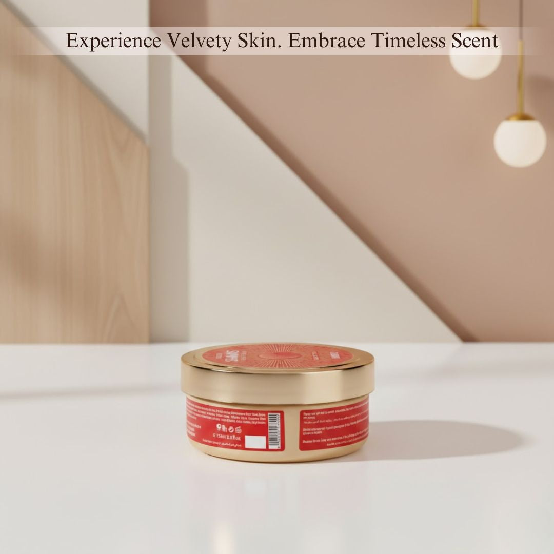 Hamidi Shams Edition Ambre Body Butter 250ML with rich texture, nourishing skin and aromatic fragrance in a jar.