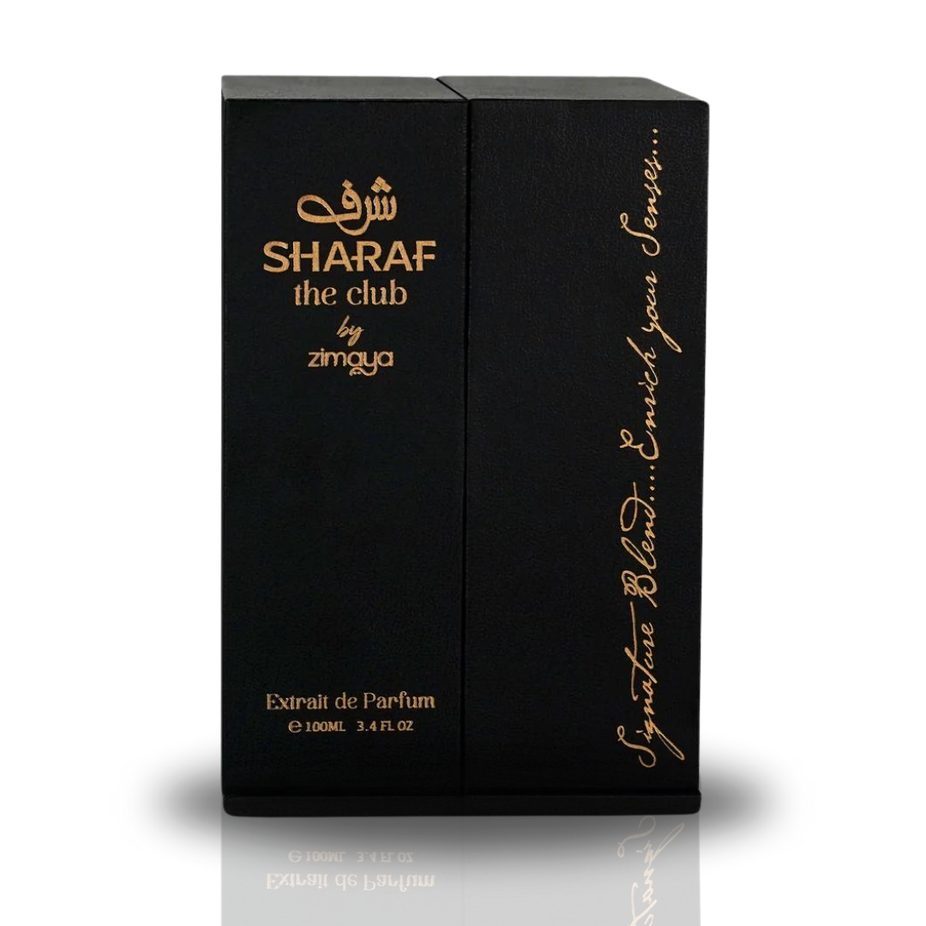 Zimaya Sharaf The Club EDP extrait de parfum spray 100ML, featuring a sleek bottle with elegant design and long-lasting fragrance.