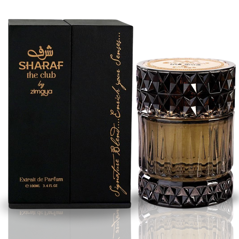 Zimaya Sharaf The Club Extrait de Parfum spray 100ml, elegant bottle of long-lasting signature scent for men and women.