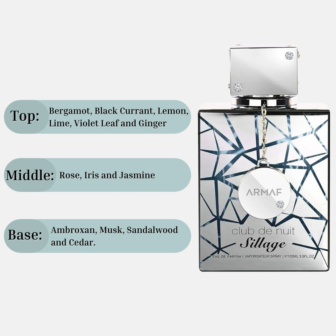 Club De Nuit Sillage Eau de Parfum Spray 105ml by Armaf (Velvet Pouch) - Intense Oud