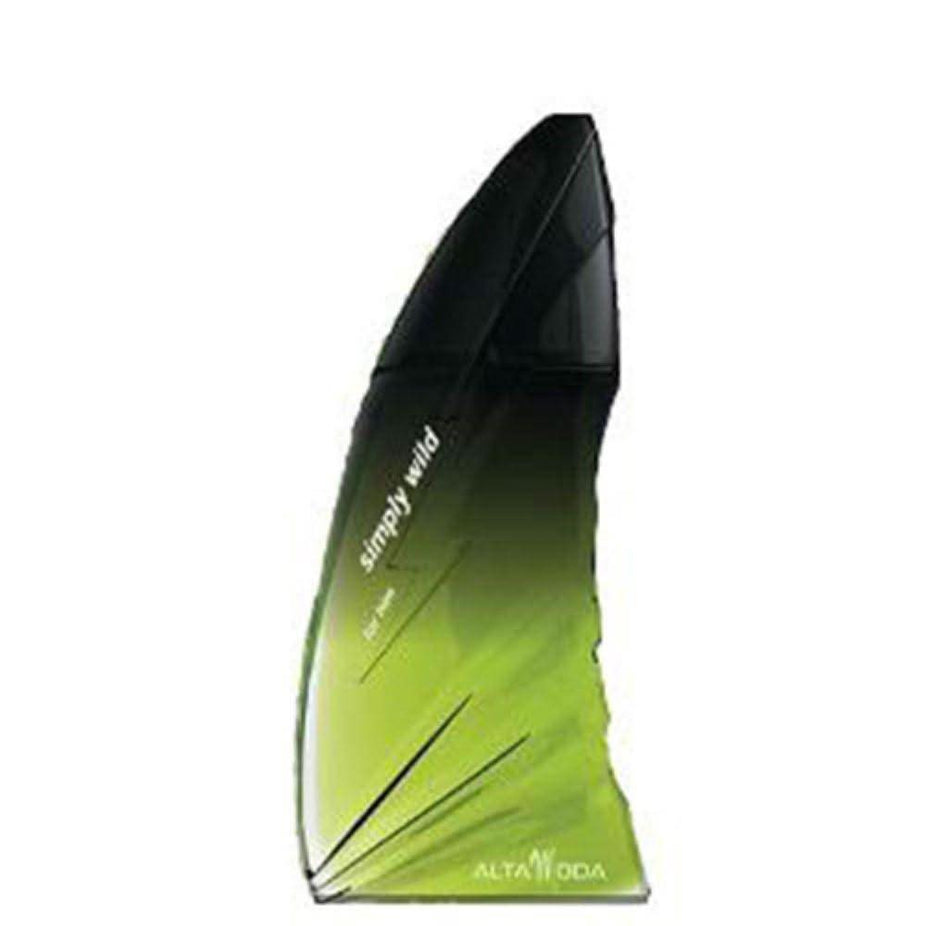 Simply Wild for Men EDT by Alta Moda in a velvet pouch, 100ml masculine perfume bottle with sleek design.