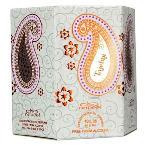 Nabeel Tajebni box of 6 x 6ml concentrated perfume oil roll-ons with elegant packaging and sleek glass bottles.