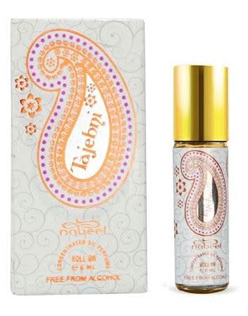 Nabeel Tajebni box of 6 x 6ml concentrated perfume oil roll-ons with elegant packaging and gold accents.