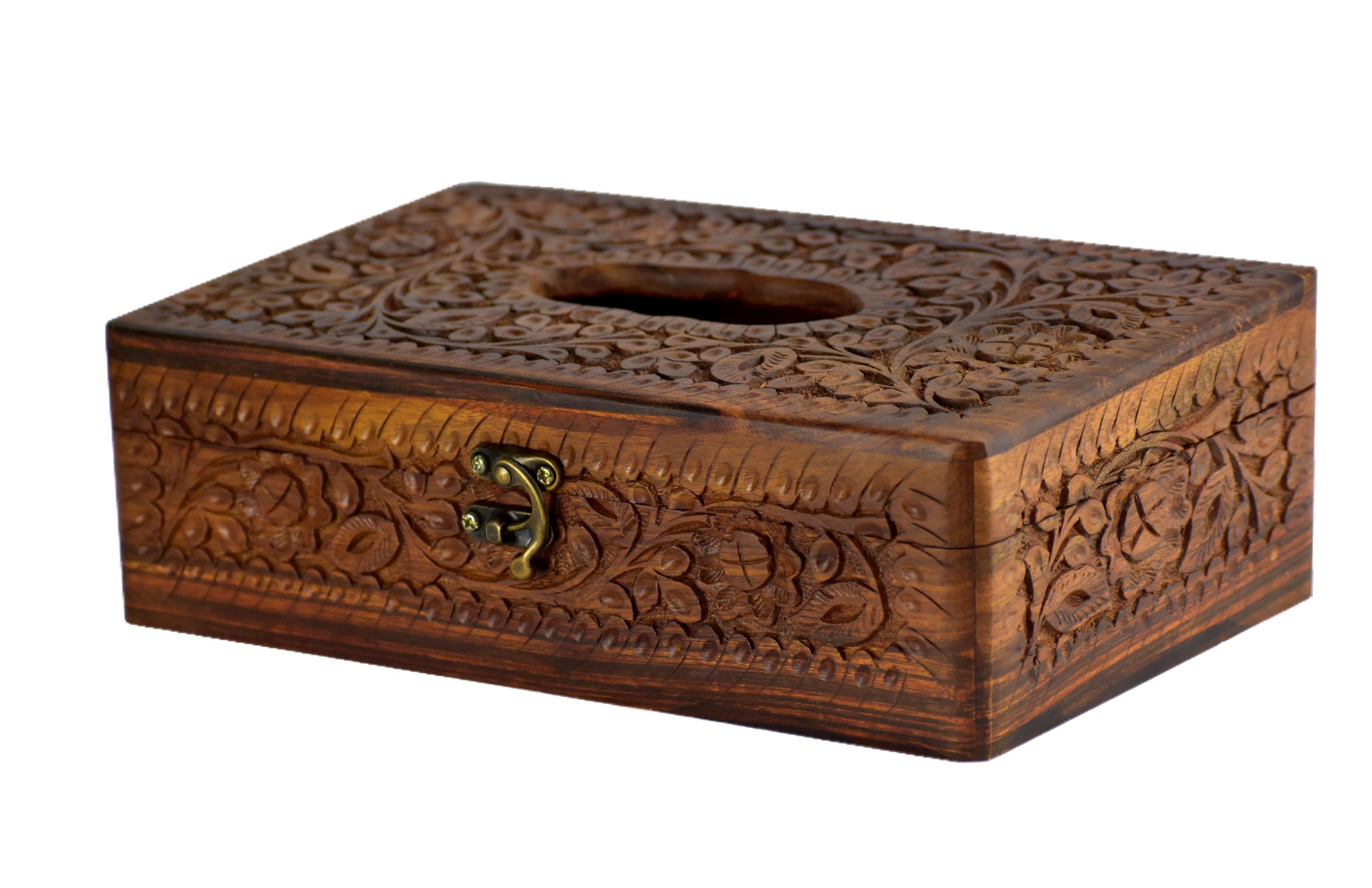 Wooden Handmade Rectangular Tissue Box with Velvet Finish Inside ...