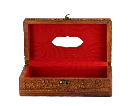 Wooden Handmade Rectangular Tissue Box with Velvet Finish Inside - Intense oud