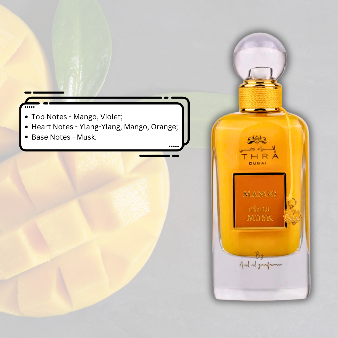 Mango Musk Ithra Dubai Collection - EDP 100ML (3.4 OZ) By Ard Al Zaafaran (VELVET POUCH) - Intense Oud