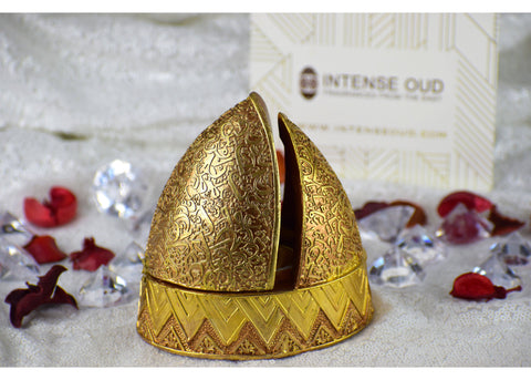 Calligraphy Arched Beehive Dome Style Closed Incense Bakhoor Burner - Gold - Intense oud
