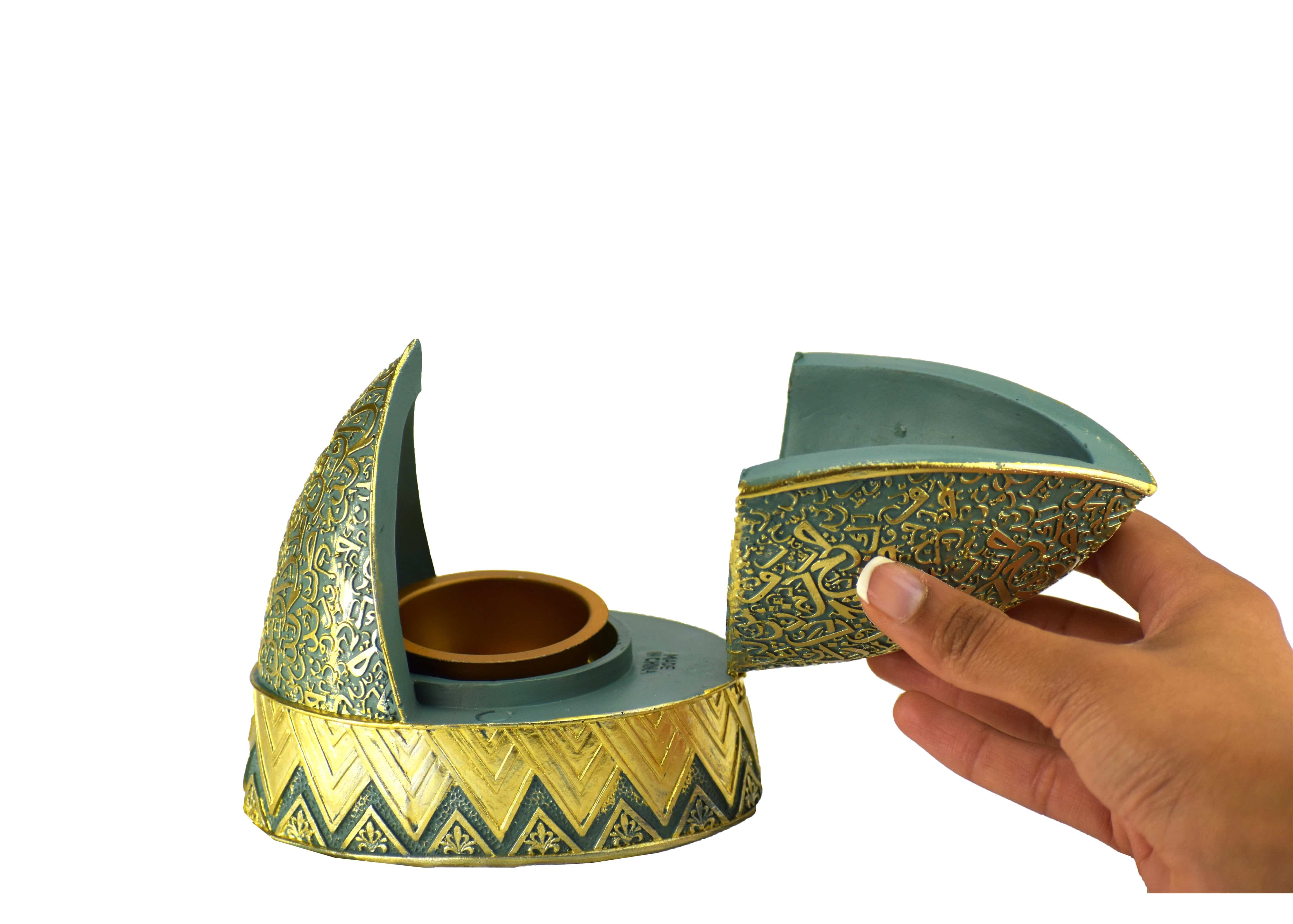Calligraphy Arched Beehive Dome Style Closed Incense Bakhoor Burner - Teal - Intense oud