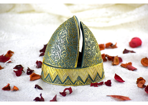 Calligraphy Arched Beehive Dome Style Closed Incense Bakhoor Burner - Teal - Intense oud