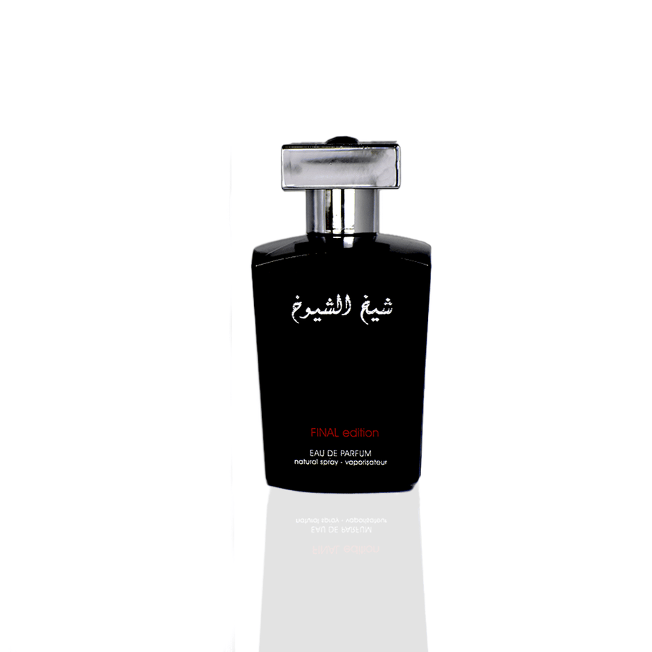 Lattafa Sheikh Al Shuyukh Final Edition Eau de Parfum spray 100ml bottle, showcasing elegant packaging and design.