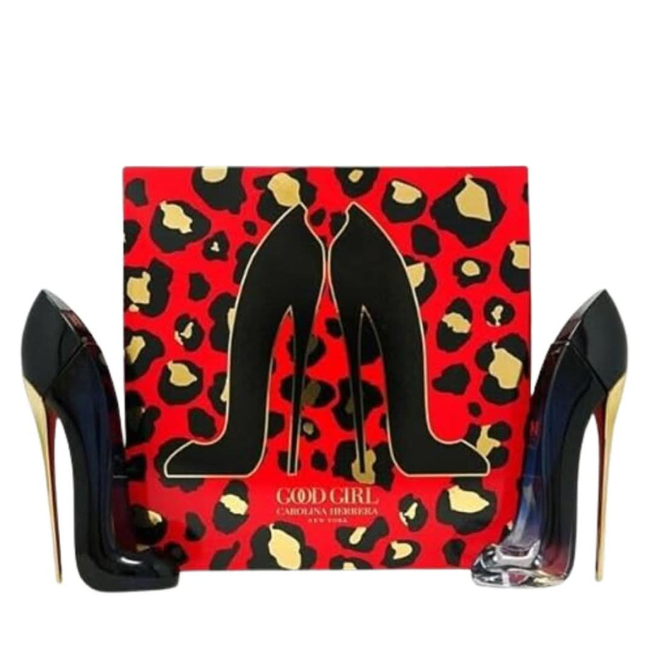 Carolina Herrera Good Girl 2-piece gift set with 1 oz EDP spray and 1 oz Légère EDP spray bottles on a plain background.
