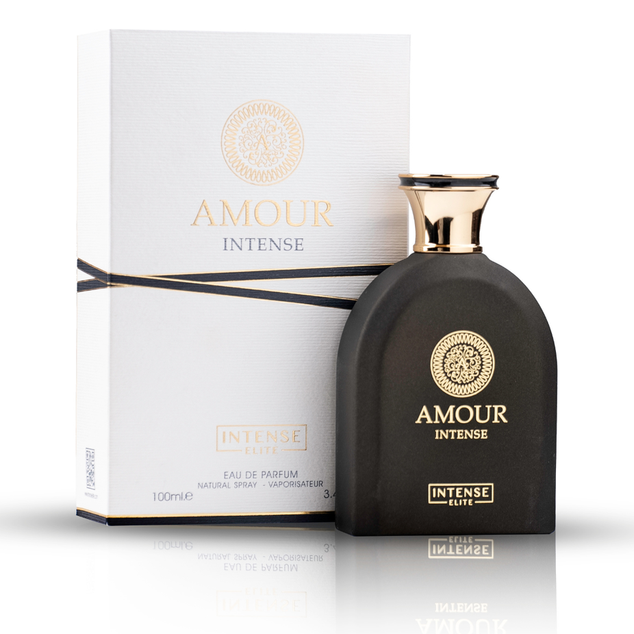 Intense Oud perfume bundle featuring Nebras EDP and Amour Intense EDP bottles by Lattafa Pride and Intense Elite.