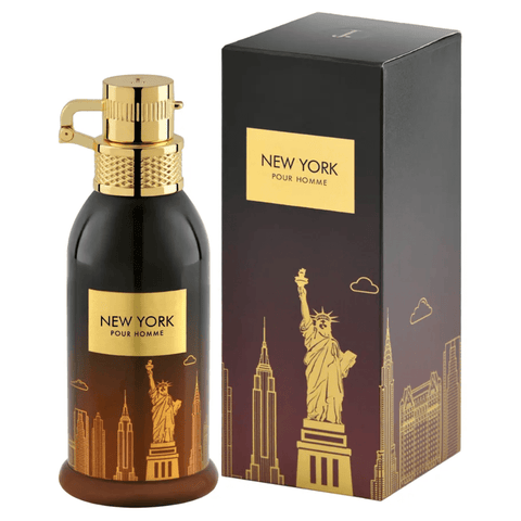 Junaid Jamshed New York Pour Homme EDP 100ML bottle with sleek design and label, showcasing the men's fragrance packaging.