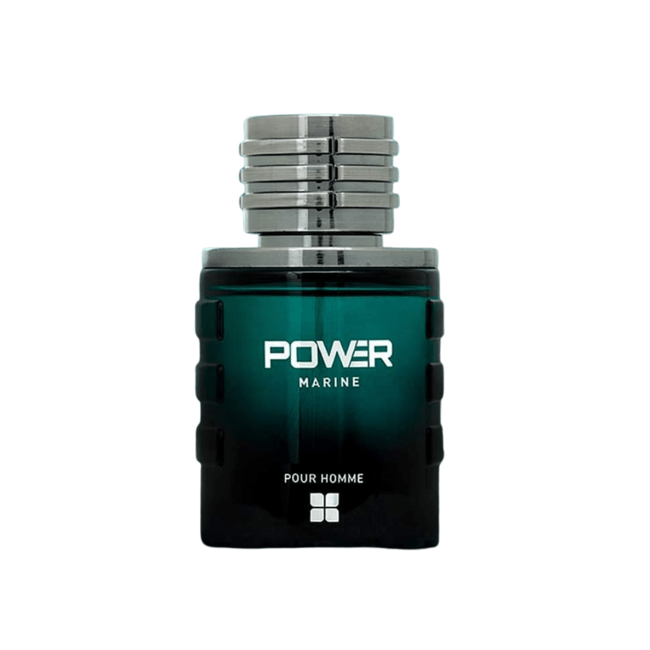 Ideas Power Marine Pour Homme Eau de Parfum 100ml bottle, sleek design, dark blue color, representing a masculine fragrance.