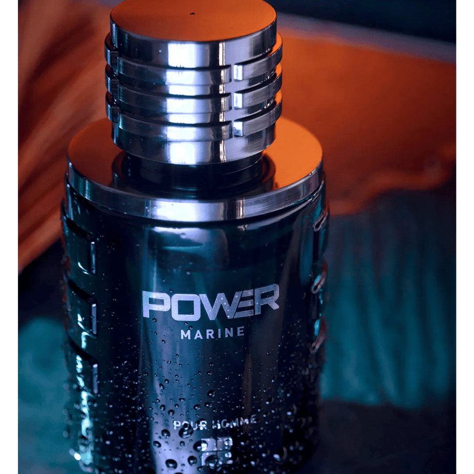 Ideas Power Marine Pour Homme Eau De Parfum 100ml bottle with sleek design, showcasing the Ideas brand and product packaging.