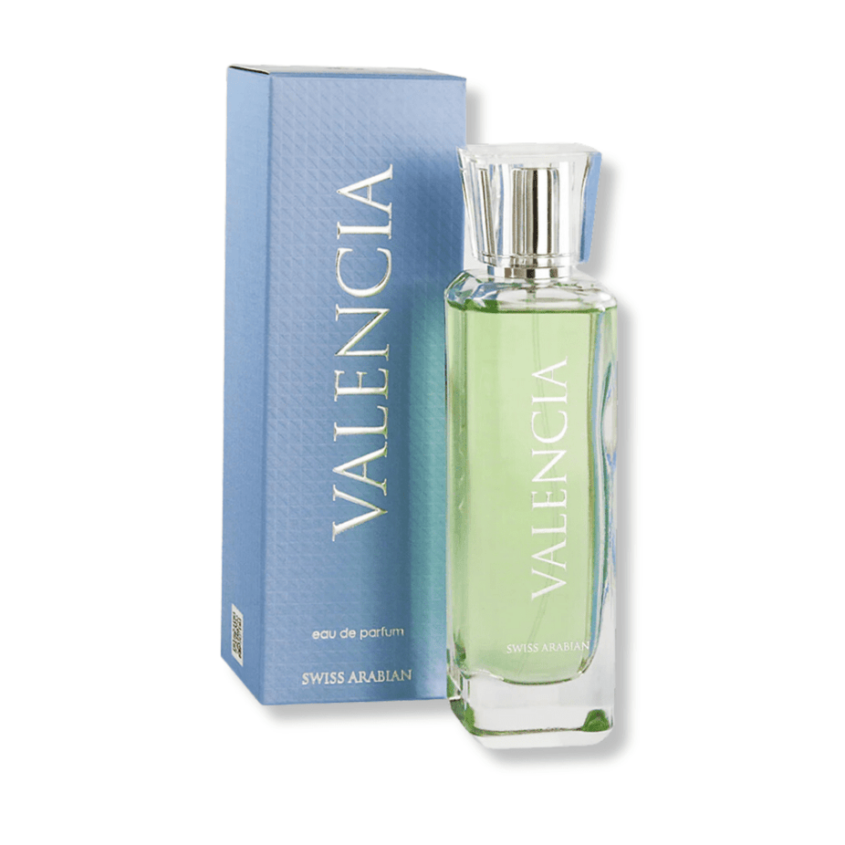 Swiss Arabian Valencia Eau De Parfum 100ml bottle, elegant design, showcasing the classic fragrance packaging.