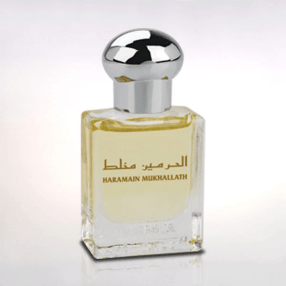 Al Haramain Mukhallath Perfume Oil 15ml bottle, concentrated perfume oil with elegant packaging.