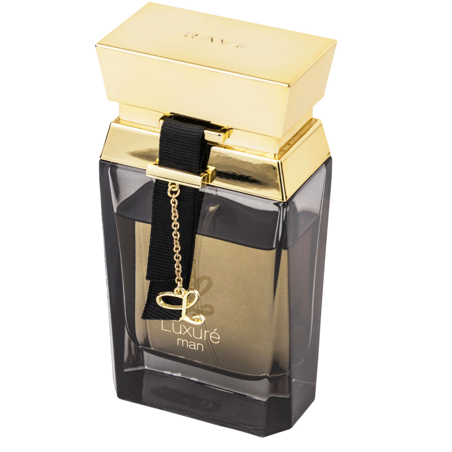 Luxure Man Eau De Parfum by RAVE, 100ML bottle, with sleek packaging and fragrance details visible in the image.