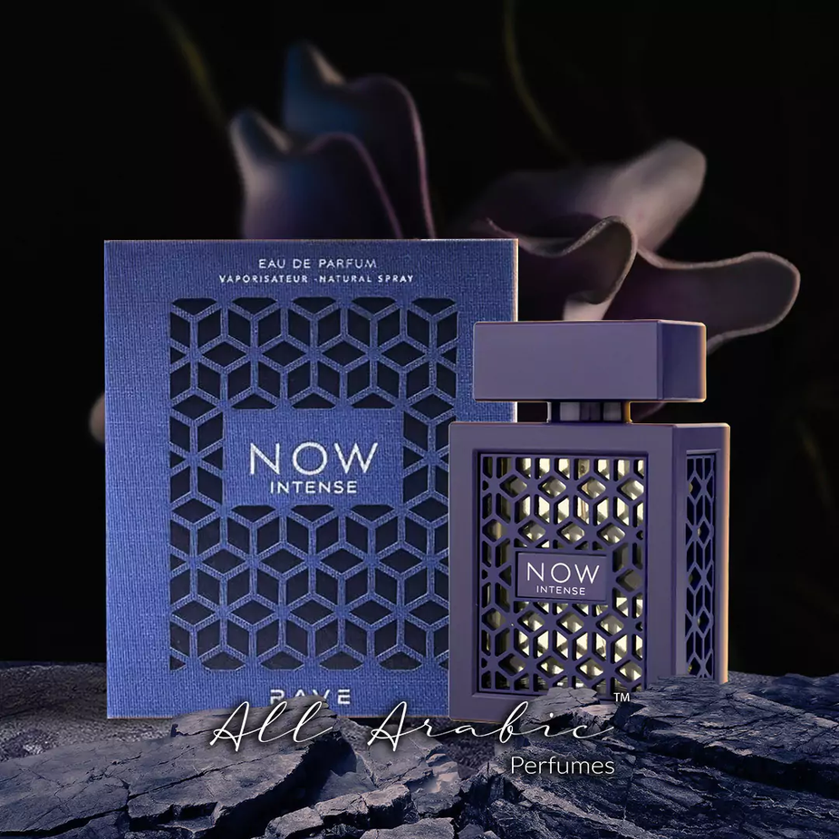 RAVE Now Intense Eau De Parfum 100ml bottle, sleek design, with the fragrance's branding visible on the packaging.