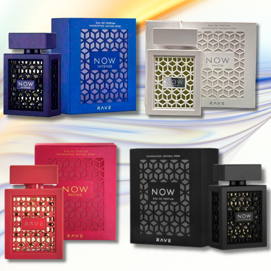 RAVE Eau De Parfum 100ml bottle for men and women, sleek glass design showcasing the fragrance inside.