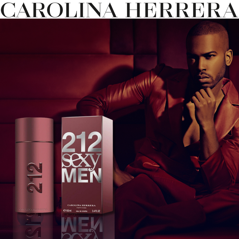 212 Sexy Men EDT by Carolina Herrera, 100ml bottle, featuring sleek glass packaging and the fragrance's modern, masculine design.