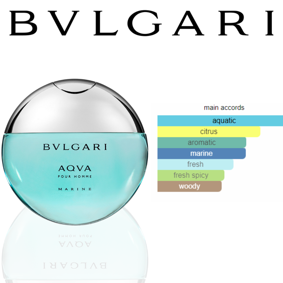 Bvlgari Aqva Pour Homme Marine Eau De Toilette 100ml bottle with clear glass and aquatic-themed design.