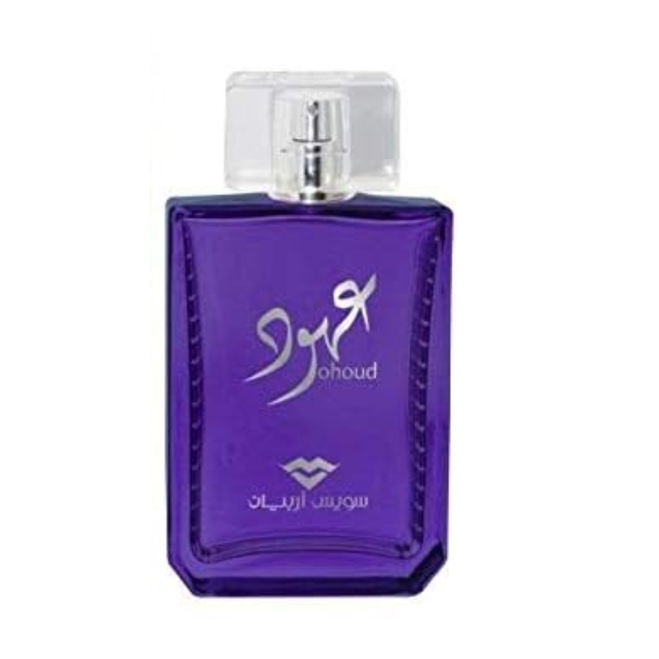 Swiss Arabian Ohoud Eau De Parfum 100ml bottle displayed, elegant glass bottle with floral and oriental fragrance hints.