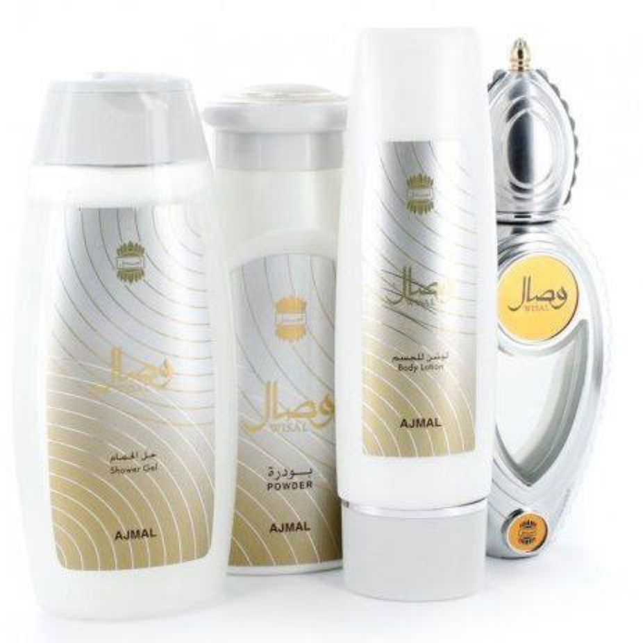 Wisal perfume gift set by Ajmal featuring elegant bottles and decorative packaging in a luxurious presentation.
