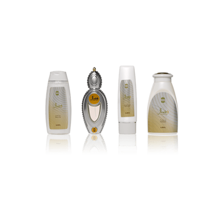 Wisal perfume gift set by Ajmal featuring elegant bottles and packaging, ideal for gifting with a luxurious fragrance collection.