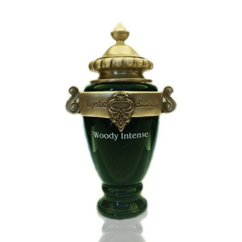 Arabian Oud Majestic Woody Intense Eau De Parfum 100ML bottle with elegant packaging and rich, woody scent profile.