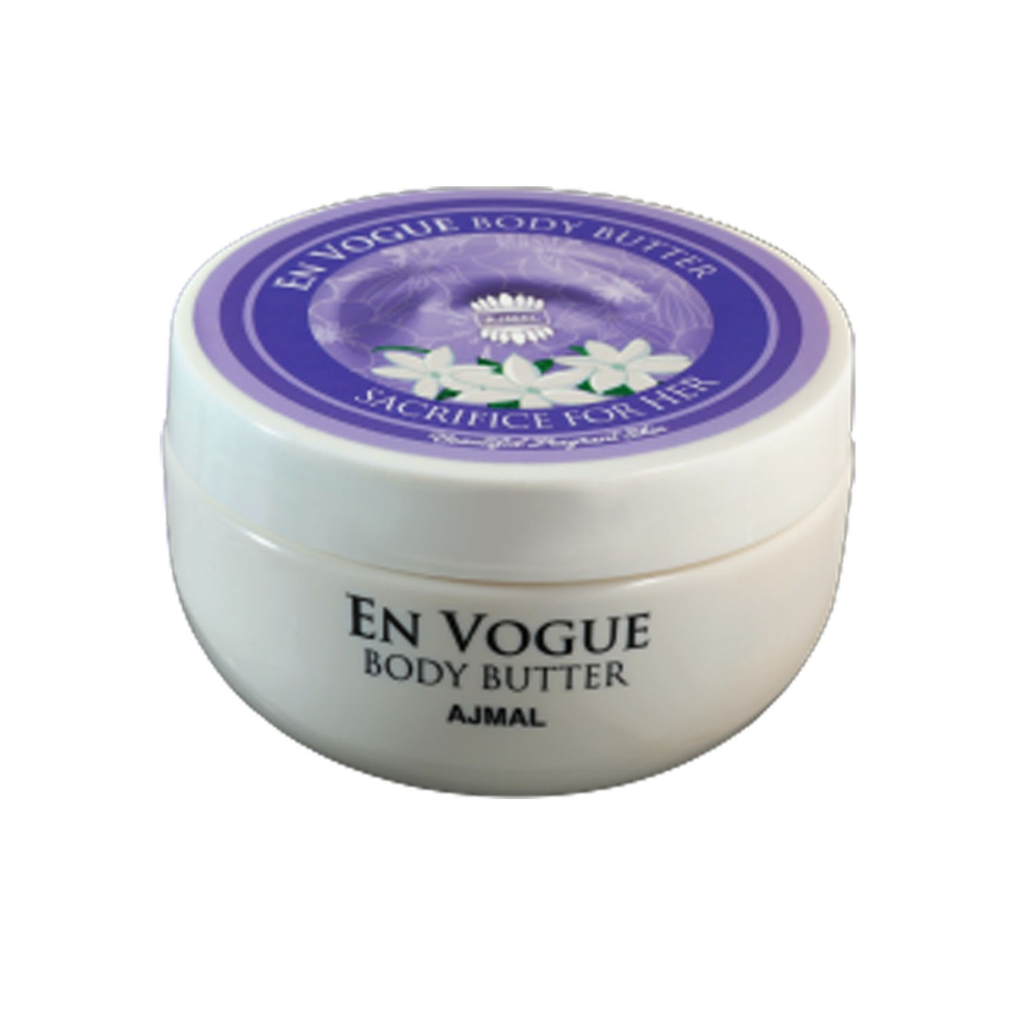Ajmal Sacrifice Body Butter in 200g jar, creamy moisturizer with natural ingredients, shown in the product image.