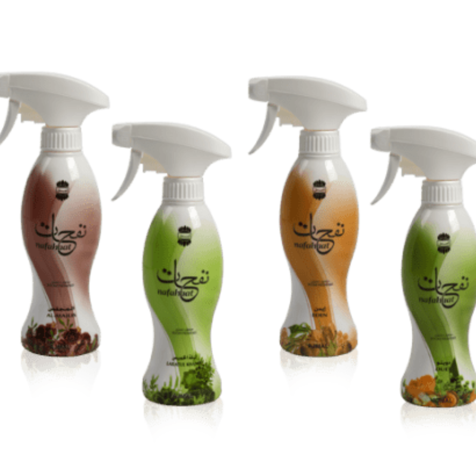 Ajmal Nafahat Lailatul Khamis air freshener 300ML bottle with floral and fragrant design, freshening indoor spaces naturally.